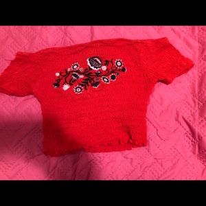 Red flower crop top